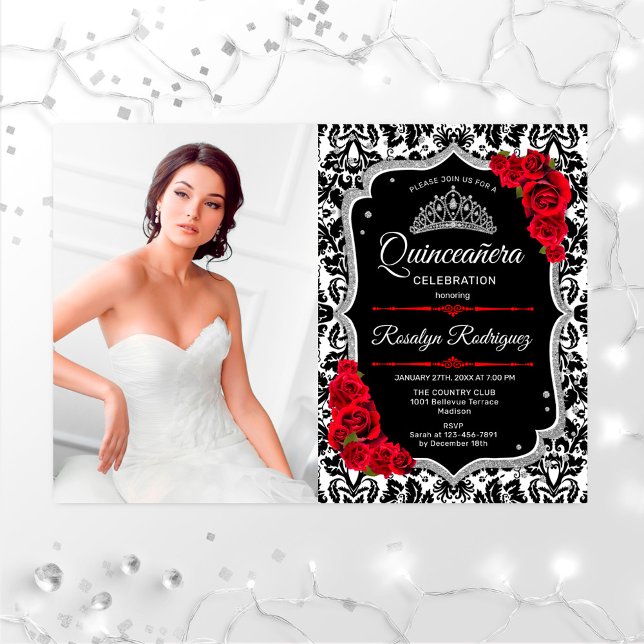 Invitación Fiesta Quinceanera con foto - Negro de Plata Roja (Subido por el creador)