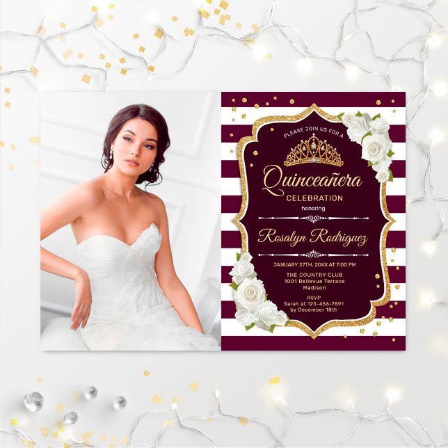 Invitación Fiesta Quinceanera con foto - Oro blanco de Borgoñ (Subido por el creador)