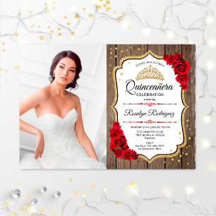 Invitación Fiesta Quinceanera con foto - Oro de Madera Rusa