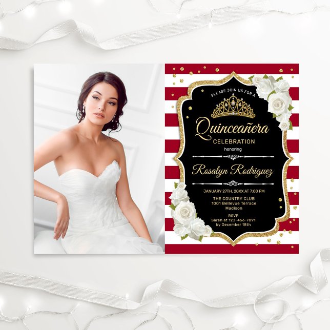 Invitación Fiesta Quinceanera con foto - Oro Negro Rojo (Subido por el creador)