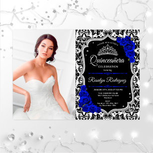 Invitación Fiesta Quinceanera con foto - Plata Azul Real