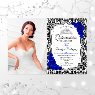 Invitación Fiesta Quinceanera con foto - Plata Azul Real