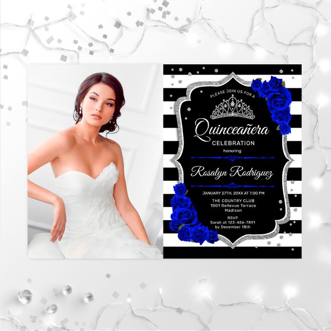 Invitación Fiesta Quinceanera con foto - Plata Azul Real (Subido por el creador)