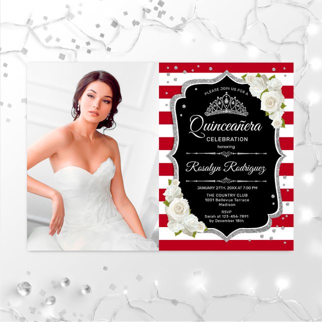 Invitación Fiesta Quinceanera con foto - Plata negra roja (Subido por el creador)