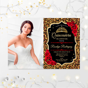 Invitación Fiesta Quinceanera con foto - Rojo de la imagen de