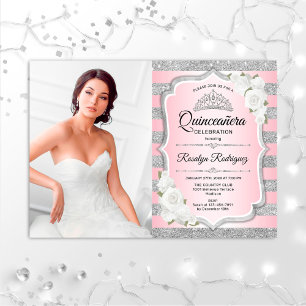 Invitación Fiesta Quinceanera Con Foto - Rosa Plata