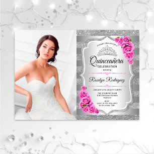 Invitación Fiesta Quinceanera Con Foto - Rosa Plata