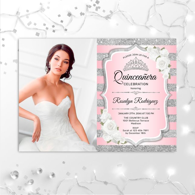 Invitación Fiesta Quinceanera Con Foto - Rosa Plata (Subido por el creador)