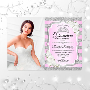 Invitación Fiesta Quinceanera Con Foto - Rosa Púrpura Platead