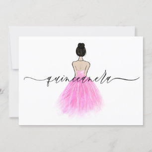 Invitación Fiesta Quinceanera con guión de vestir de color ro