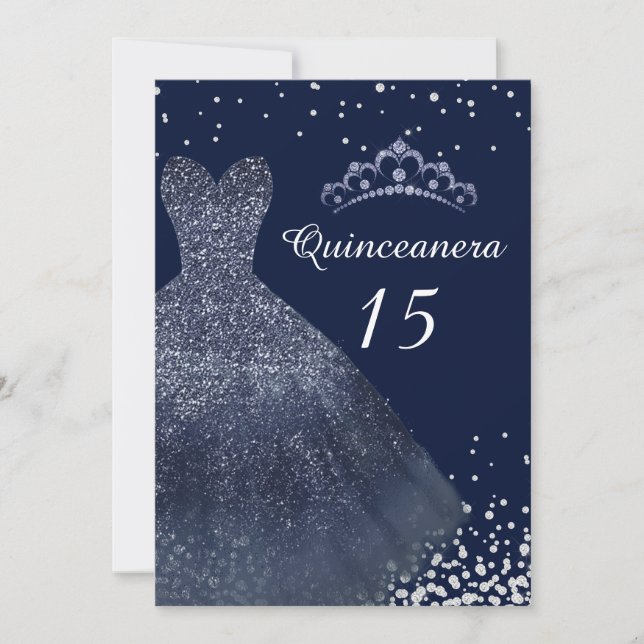 Invitación Fiesta Quinceanera con traje de traje azul de la m (Anverso)