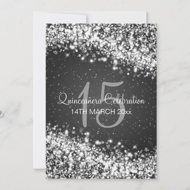 Invitación Fiesta Quinceañera de color negro (Anverso)
