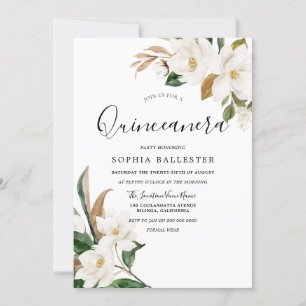 Invitación Fiesta Quinceanera de flores blancas elegantes