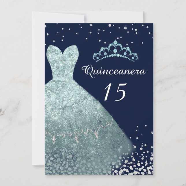 Invitación Fiesta Quinceanera de la Marina Turquesa Aqua (Anverso)