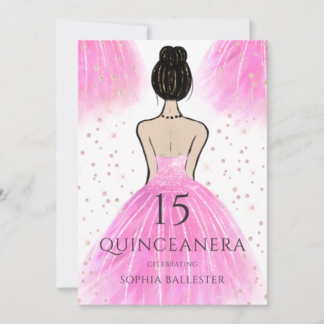 Invitación Fiesta Quinceanera de la princesa rosa Rubor (Anverso)