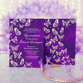 Invitación Fiesta Quinceanera de Lujo Morado y Mariposa de Or