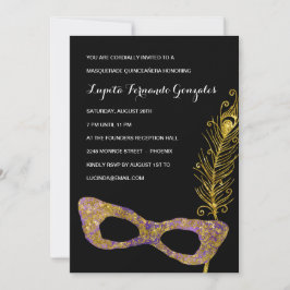 Invitación Fiesta Quinceanera de mascarada púrpura