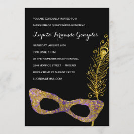 Invitación Fiesta Quinceanera de mascarada púrpura