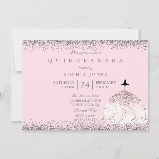Invitación Fiesta Quinceanera de oro rosa plateado (Reverso)
