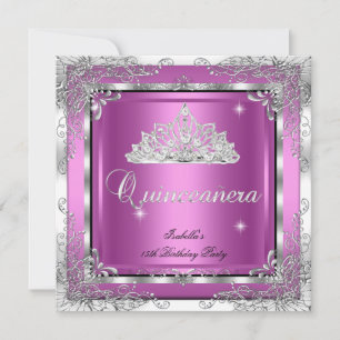 Invitación Fiesta Quinceanera Diamante de Plata Rosa Tiara