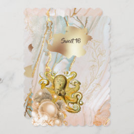 Invitación Fiesta Quinceanera elegante de oro marino Octopus