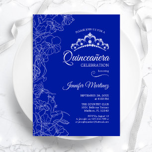 Invitación Fiesta Quinceanera floral azul real