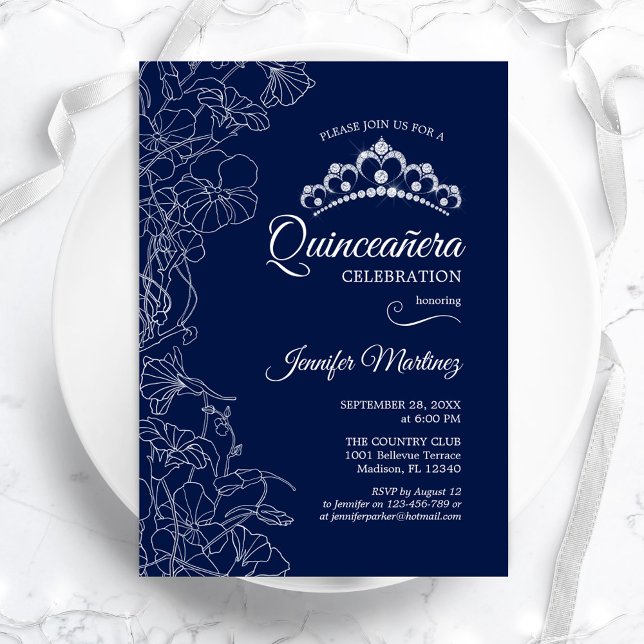 Invitación Fiesta Quinceanera floral blanca de la marina (Subido por el creador)