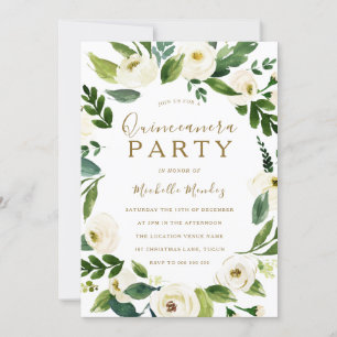 Invitación Fiesta Quinceanera floral blanca moderna