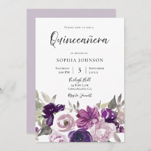 Invitación Fiesta Quinceanera floral de lavanda morada de inv