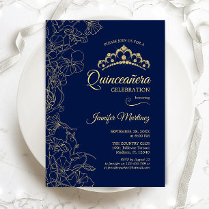 Invitación Fiesta Quinceanera floral de oro de la marina