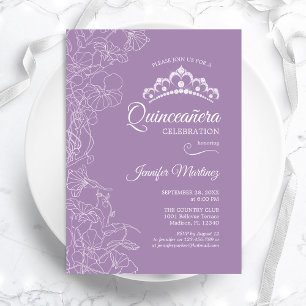 Invitación Fiesta Quinceañera Floral Púrpura