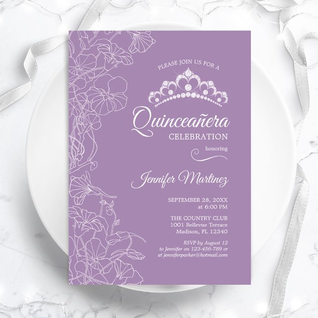 Invitación Fiesta Quinceañera Floral Púrpura (Subido por el creador)