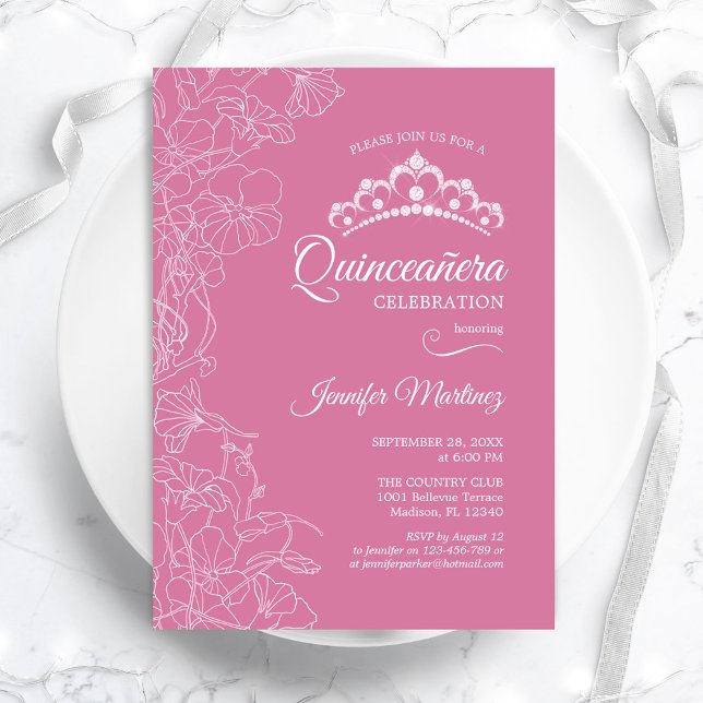 Invitación Fiesta Quinceanera floral rosa (Subido por el creador)