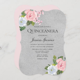 Invitación Fiesta Quinceanera floral rosa rosa de 