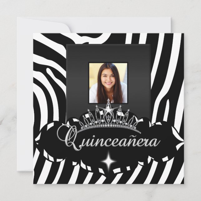 Invitación Fiesta Quinceanera foto de Chica de cebra blanca n (Anverso)