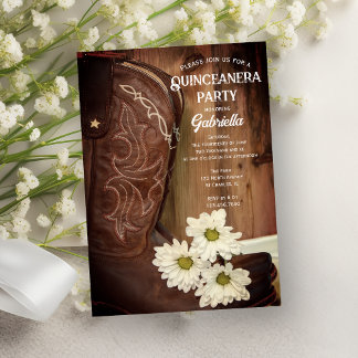 Invitación Fiesta Quinceanera Occidental de marea blanca de b