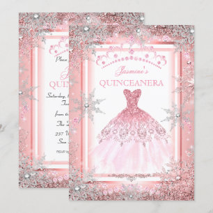 Invitación Fiesta Quinceañera Pink Silver Winter Wonderland 2