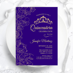 Invitación Fiesta Quinceanera Purple Gold Floral