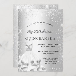 Invitación Fiesta Quinceanera purpurina de ropa de plata