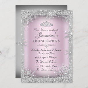 Invitación Fiesta Quinceanera Rosa Plata Winter Wonderland