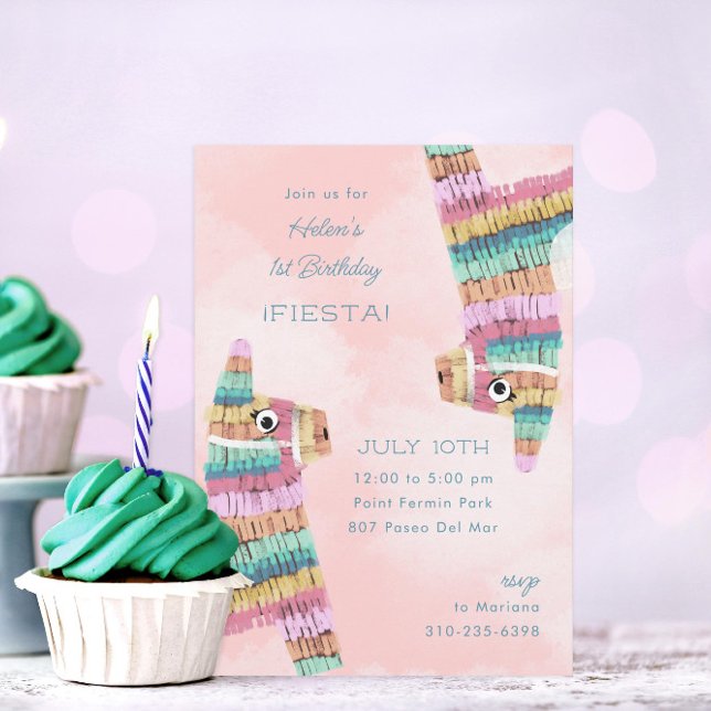 Invitación Fiesta Rainbow Llama Piñata Primer Cumpleaños (Subido por el creador)