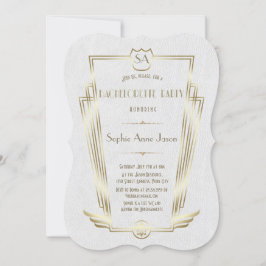 Invitación Fiesta Real de Oro Art Deco Monograma Bachelorette