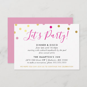 Invitación FIESTA RECEPCIÓN INFO glam confetti spot oro rosa