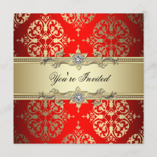 Invitación Fiesta Red Gold Damask