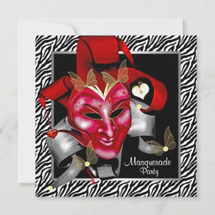 Invitación Fiesta Red Zebra Mask Red Masquerade