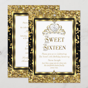 Invitación Fiesta Regal Princess Dulces 16 Dorado Negro Blanc