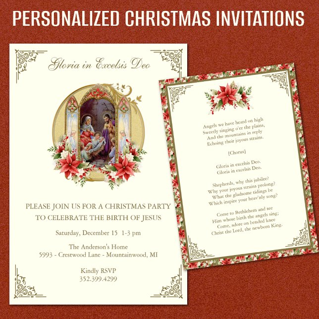 Invitación Fiesta religiosa de cumpleaños de Navidad para Jes (Traditional Religious Vintage Christmas Party Invitations Easy to Personalize )
