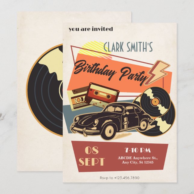 Invitación fiesta retro (Anverso / Reverso)