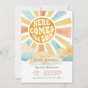 Invitación Fiesta Retro Aquí Viene el Hijo Ducha de Sol