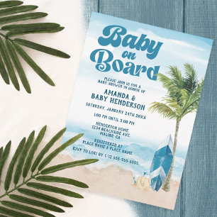 Invitación Fiesta Retro Azul de Baby On Board Surf